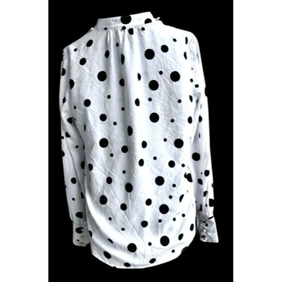 Adriano Goldschmied Shirt Sz S White Black Dots Modal Collared Front Button - Picture 5 of 12